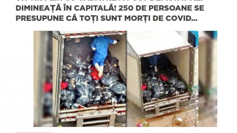 Știre falsă despre un TIR plin cu morți de COVID descoperit în București! Este găzduită de platforme din Rusia