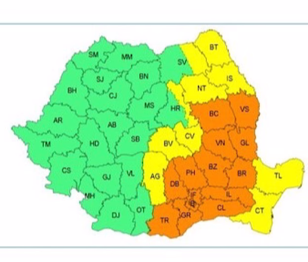 Cod portocaliu de ploi în estul țării: vreme rece, vânt puternic și cantități record de precipitații până miercuri
