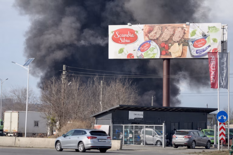 Incendiu de proporții la o vulcanizare din Sibiu, trafic oprit pe DN 1
