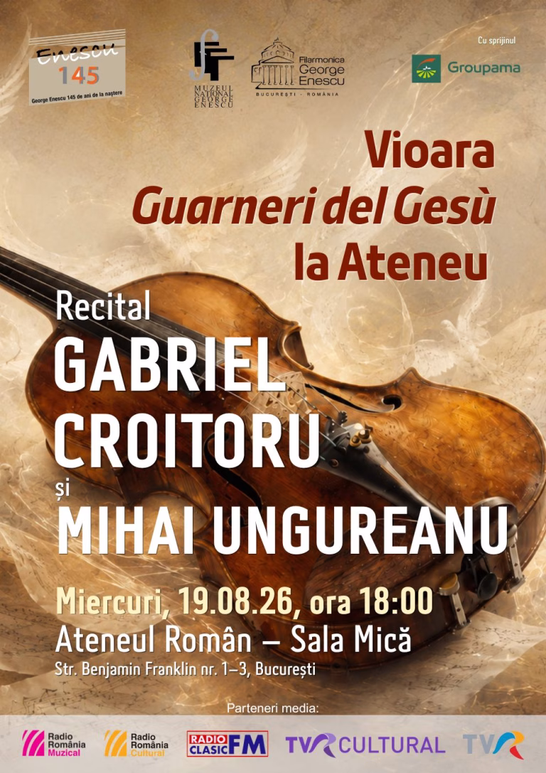Vioara lui George Enescu, Guarneri del Gesù, va răsuna la Ateneul Român, la 145 de ani de la nașterea marelui compozitor